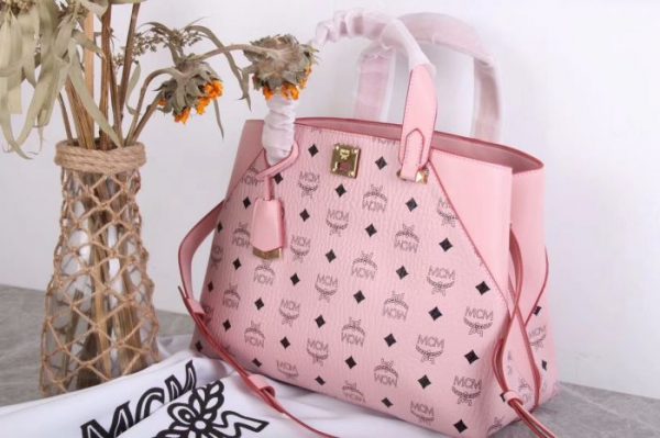 Buy Replica MCM Essential Tote in Visetos Soft Pink - Buy Designer Bags ...