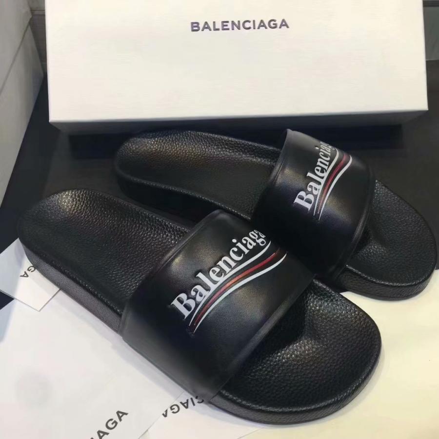 Buy Replica Balenciaga Black Logo Flat Pool Slide Sandals - Buy ...