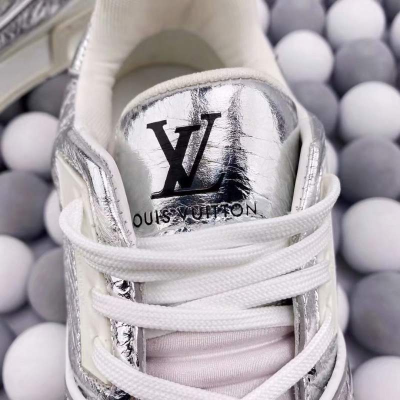 Buy Replica Louis Vuitton LV Trainer Sneaker In Metallic Silver - Buy ...