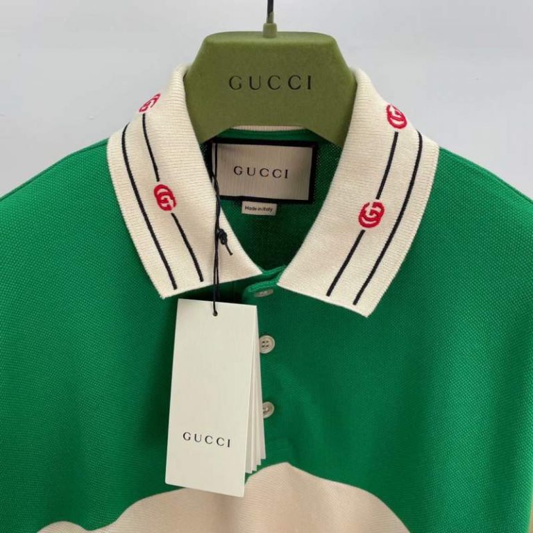 Buy Replica Gucci GG Stretch Polo Shirt In Green White - Buy Designer ...