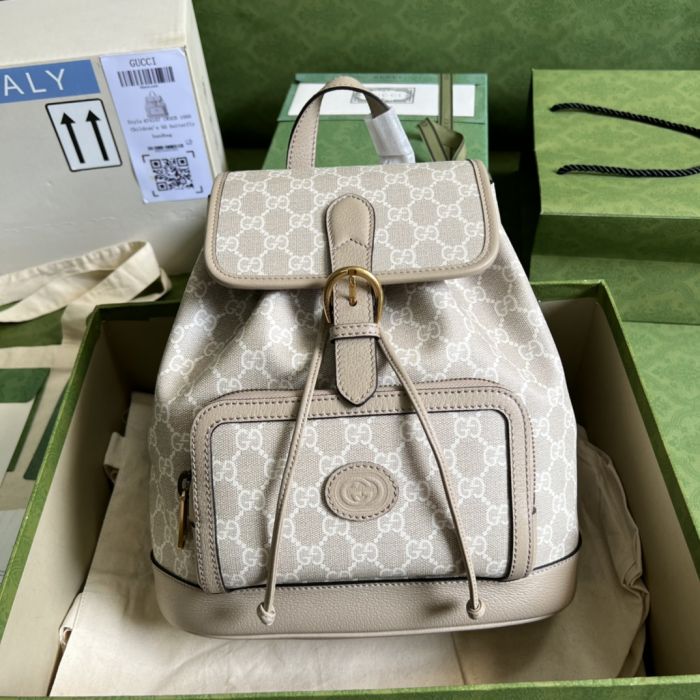 Buy Replica Gucci Backpack with Interlocking G 674147 Beige and white ...